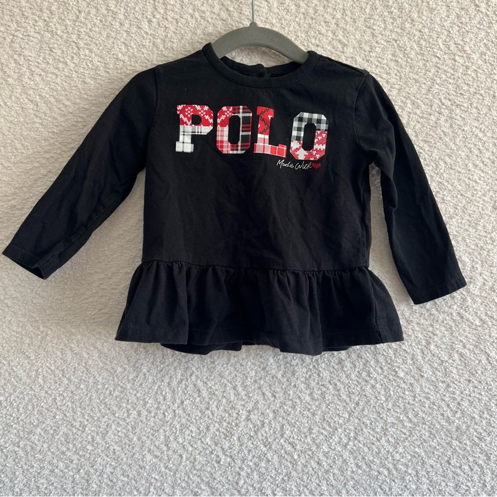 Ralph Lauren Infant Holiday Festive Peplum Long Sleeve Shirt Size 12 Months